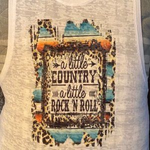 Handcrafted A Little Country A Little Rock & Roll Blow Out Tank NWOT